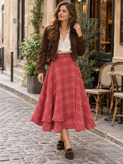 Retrobird Hazel Layered Carmen Red Asymmetrical Midi Skirt