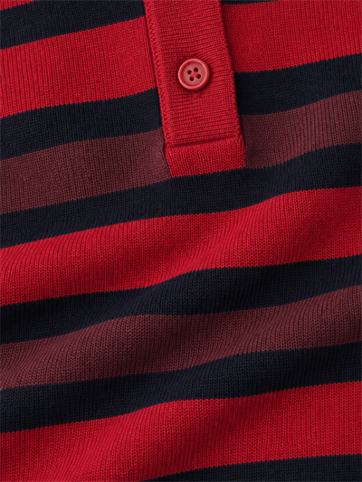 Retrobird Atelier Kısa Oversize Polo Yaka Kırmızı - Lacivert Çizgili Triko Kazak