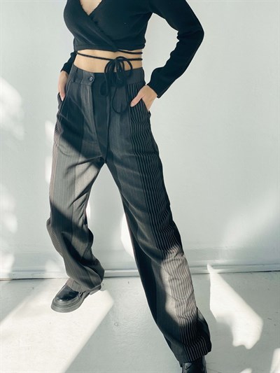 Retrobird Pamuklu Rahat Çizgili Siyah Renkli Kadın Palazzo Pantolon