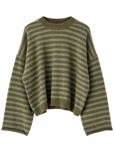 Retrobird Livia Oversize Çizgili Yeşil Triko Kazak