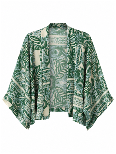 Retrobird Tasarım Su Yeşili Boho Mini Kimono