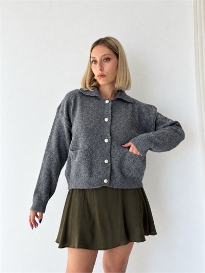 Retrobird Darcy Polo Yaka Cepli Gri Triko Hırka