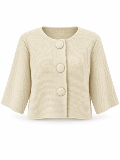 Retrobird Nellie Büyük Düğmeli Krem Crop Triko Hırka