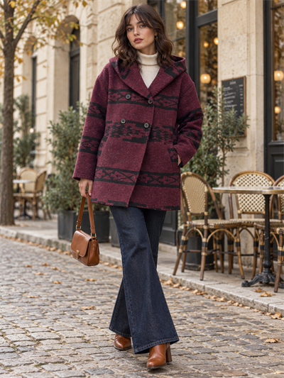 Retrobird Urban Retro Hooded Oversize Burgundy - Black Jacket Coat
