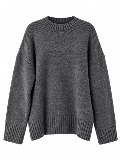 Retrobird Bess Oversize Bisiklet Yaka Koyu Gri Basic Triko Kazak