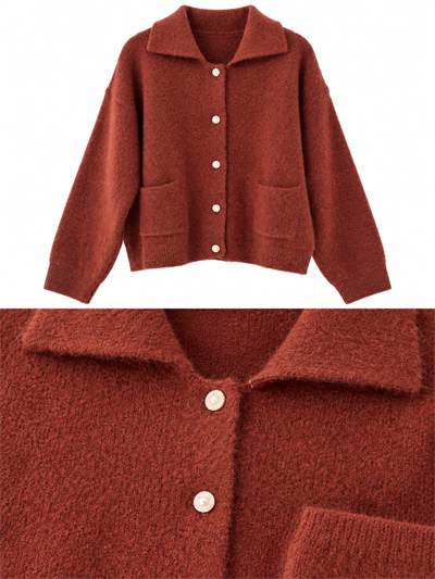 Retrobird Darcy Polo Yaka Cepli Koyu Kiremit Triko Hırka