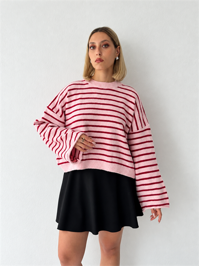 Retrobird Livia Oversize Striped Red-Pink Knit Sweater