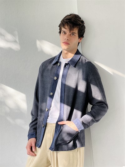 Retrobird Erkek Hafif Dokuma Lacivert Ceket Gömlek