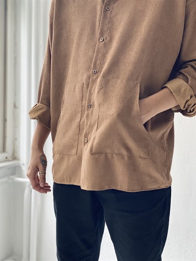 Retrobird Erkek Kadife Oversize Vizon Ceket Gömlek