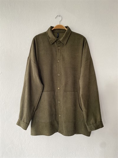 Retrobird Erkek Kadife Oversize Haki Ceket Gömlek