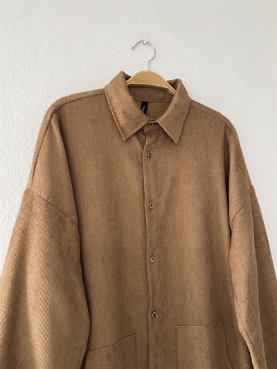 Retrobird Erkek Kadife Oversize Vizon Ceket Gömlek