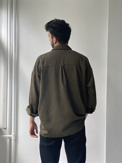 Retrobird Erkek Kadife Oversize Haki Ceket Gömlek