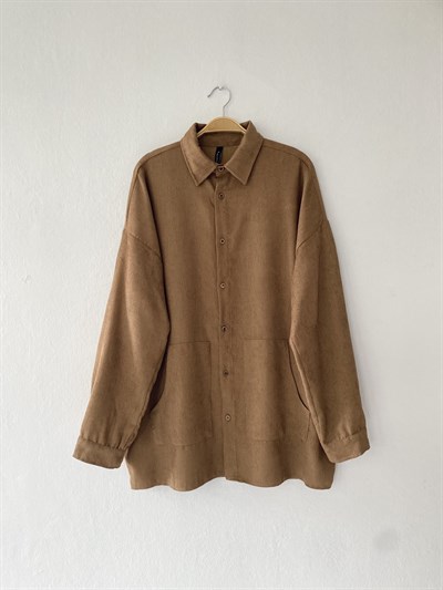 Retrobird Erkek Kadife Oversize Vizon Ceket Gömlek