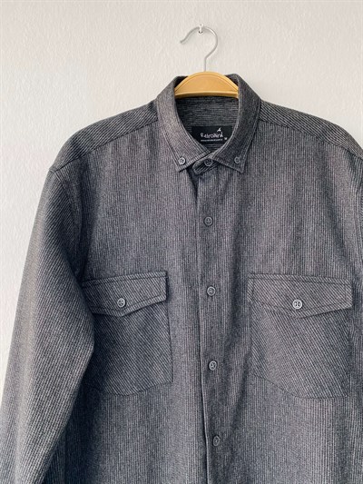 Retrobird Akrilik İplik Antrasit Renkli Geniş Kalıp Rahat Kesim Kalın Kışlık Erkek Gömlek