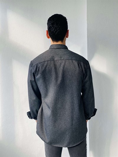 Retrobird Akrilik İplik Antrasit Renkli Geniş Kalıp Rahat Kesim Kalın Kışlık Erkek Gömlek