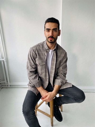 Retrobird Akrilik İplik Gri Renkli Geniş Kalıp Rahat Kesim Kalın Kışlık Erkek Gömlek