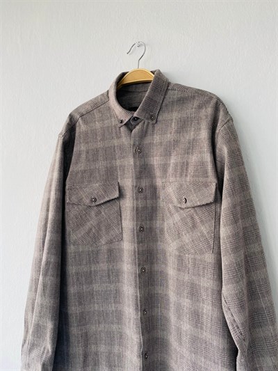 Retrobird Akrilik İplik Gri Renkli Geniş Kalıp Rahat Kesim Kalın Kışlık Erkek Gömlek