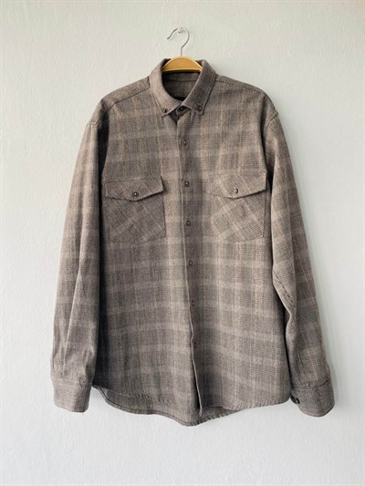 Retrobird Akrilik İplik Gri Renkli Geniş Kalıp Rahat Kesim Kalın Kışlık Erkek Gömlek