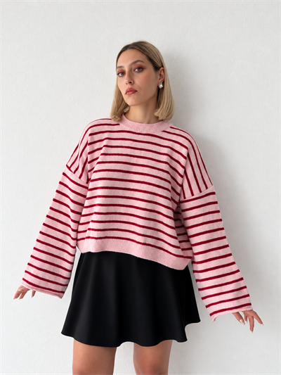 Retrobird Livia Oversize Striped Red-Pink Knit Sweater