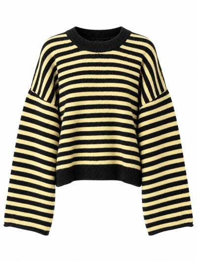 Retrobird Livia Oversize Siyah Çizgili Sarı Triko Kazak
