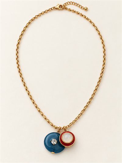 Retrobird Solana Round Colorful Charm Detailed Dark Blue Chain Necklace