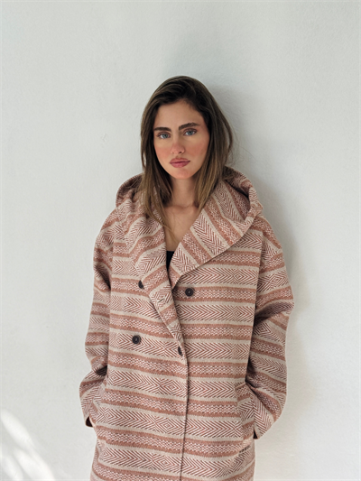 Retrobird Urban Retro Kapüşonlu Oversize Krem - Somon Ceket Kaban