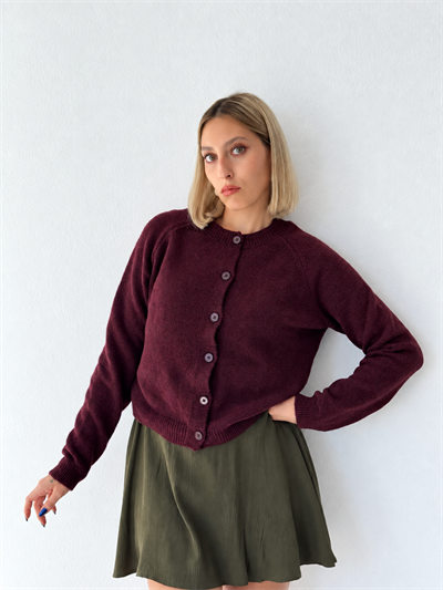 Retrobird Jodie Bisiklet Yaka Düğmeli Bordo Triko Hırka