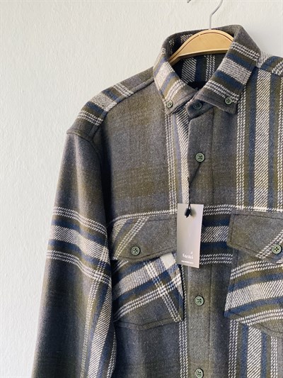 Retrobird Akrilik İplik Gri Renkli Geniş Kalıp Kalın Kışlık Oduncu Erkek Gömlek