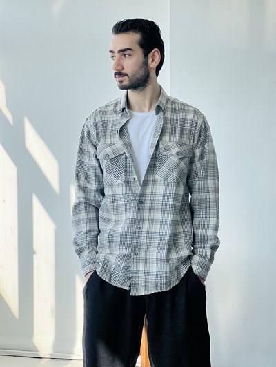 Retrobird Akrilik İplik Karışık Renkli Geniş Kalıp Kalın Kışlık Çift Cepli Oduncu Erkek Gömlek