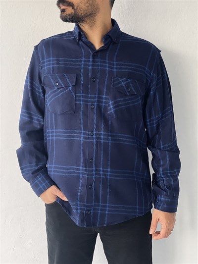 Retrobird Akrilik İplik Mavi Renkli Geniş Kalıp Kalın Kışlık Oduncu Erkek Gömlek