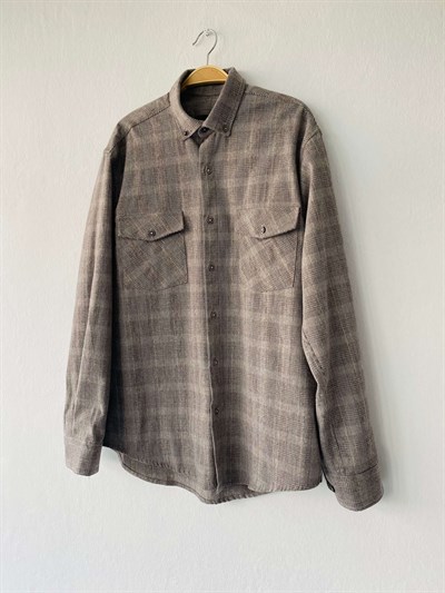 Retrobird Akrilik İplik Gri Renkli Geniş Kalıp Rahat Kesim Kalın Kışlık Erkek Gömlek