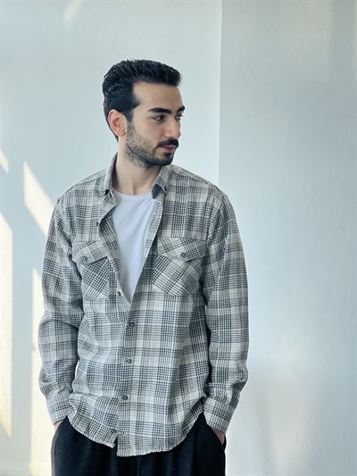 Retrobird Akrilik İplik Karışık Renkli Geniş Kalıp Kalın Kışlık Çift Cepli Oduncu Erkek Gömlek