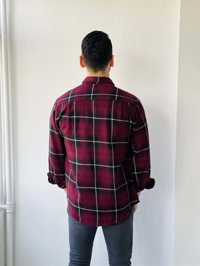 Retrobird Akrilik İplik Bordo Renkli Geniş Kalıp Kalın Kışlık Oduncu Erkek Gömlek