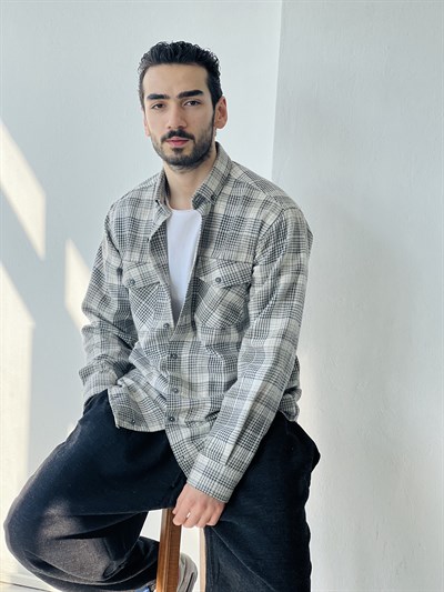 Retrobird Akrilik İplik Karışık Renkli Geniş Kalıp Kalın Kışlık Çift Cepli Oduncu Erkek Gömlek