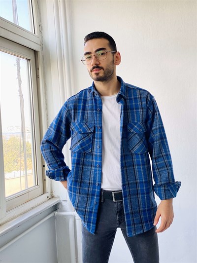 Retrobird Akrilik İplik Renkli Geniş Kalıp Kalın Kışlık Uzun Kollu Oduncu Erkek Gömlek