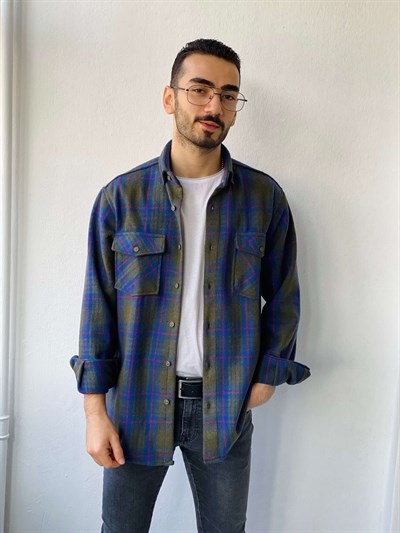 Retrobird Akrilik İplik Renkli Geniş Kalıp Kalın Kışlık Oduncu Basic Erkek Gömlek