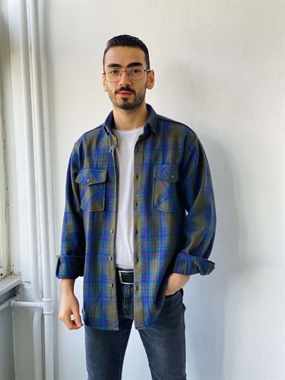 Retrobird Akrilik İplik Renkli Geniş Kalıp Kalın Kışlık Oduncu Basic Erkek Gömlek