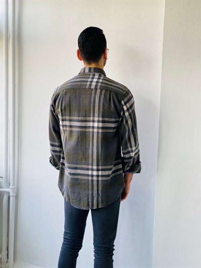 Retrobird Akrilik İplik Gri Renkli Geniş Kalıp Kalın Kışlık Oduncu Erkek Gömlek