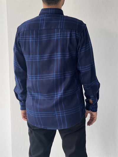 Retrobird Akrilik İplik Mavi Renkli Geniş Kalıp Kalın Kışlık Oduncu Erkek Gömlek