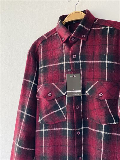 Retrobird Akrilik İplik Bordo Renkli Geniş Kalıp Kalın Kışlık Oduncu Erkek Gömlek