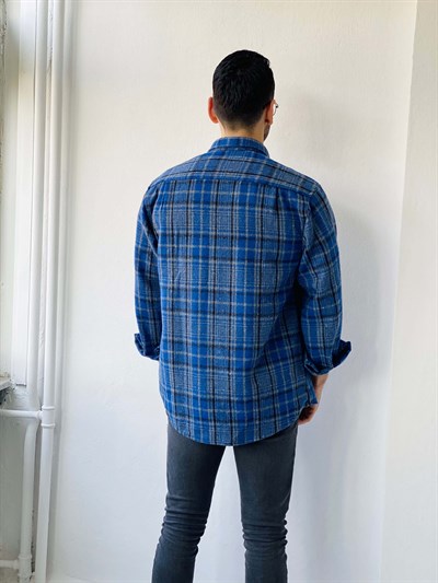 Retrobird Akrilik İplik Renkli Geniş Kalıp Kalın Kışlık Uzun Kollu Oduncu Erkek Gömlek