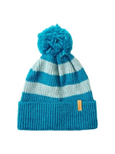 Retrobird Ponponlu Çizgi Desenli Unisex Petrol Renkli Pamuk Akrilik İplikten Bere