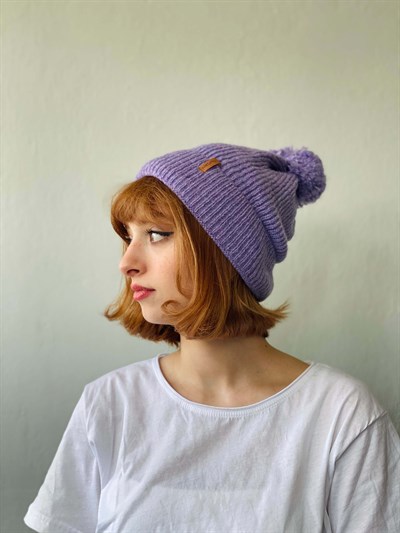 Retrobird Ponponlu Unisex Lila Renkli Pamuk Akrilik İplikten Bere
