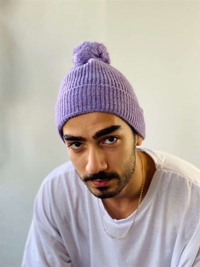 Retrobird Ponponlu Unisex Lila Renkli Pamuk Akrilik İplikten Bere