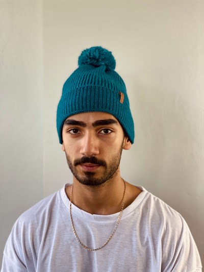 Retrobird Ponponlu Unisex Petrol Renkli Akrilik İplikten Pamuk Bere