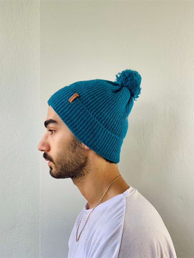 Retrobird Ponponlu Unisex Petrol Renkli Akrilik İplikten Pamuk Bere