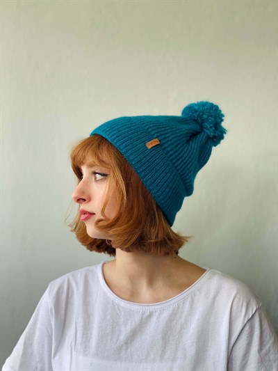 Retrobird Ponponlu Unisex Petrol Renkli Akrilik İplikten Pamuk Bere