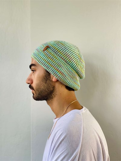 Retrobird Mint Renkli Reglanlı Akrilik İplikten Bere