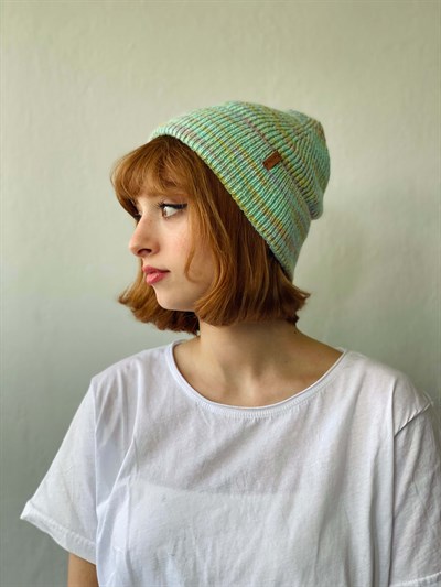 Retrobird Mint Renkli Reglanlı Akrilik İplikten Bere