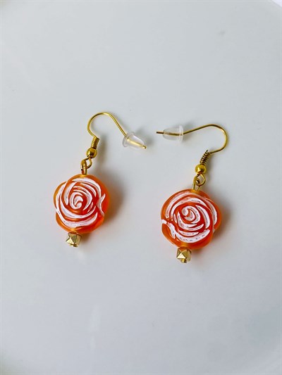 Retrobird Retro Model Rose Shaped Orange Colored Earrings